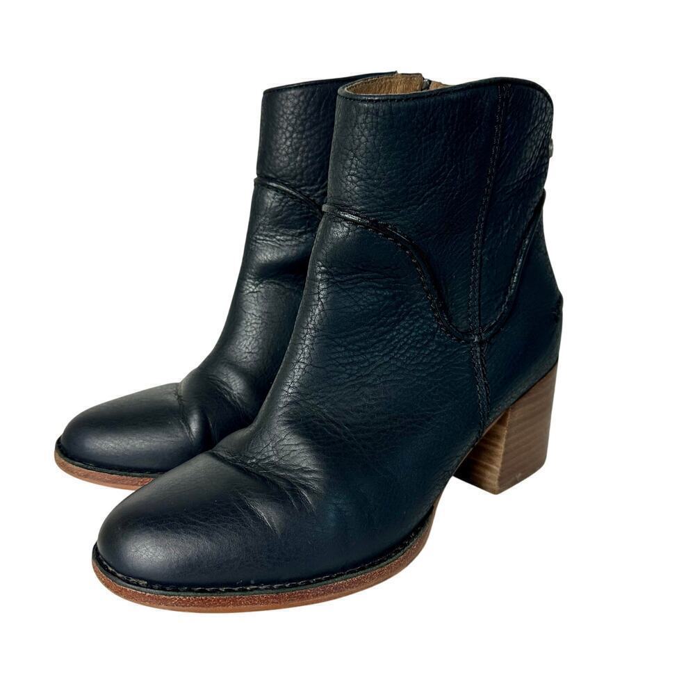 Ugg Boots Annie Ankle Booties Chunky Heel Leather Neutral Black 6.5